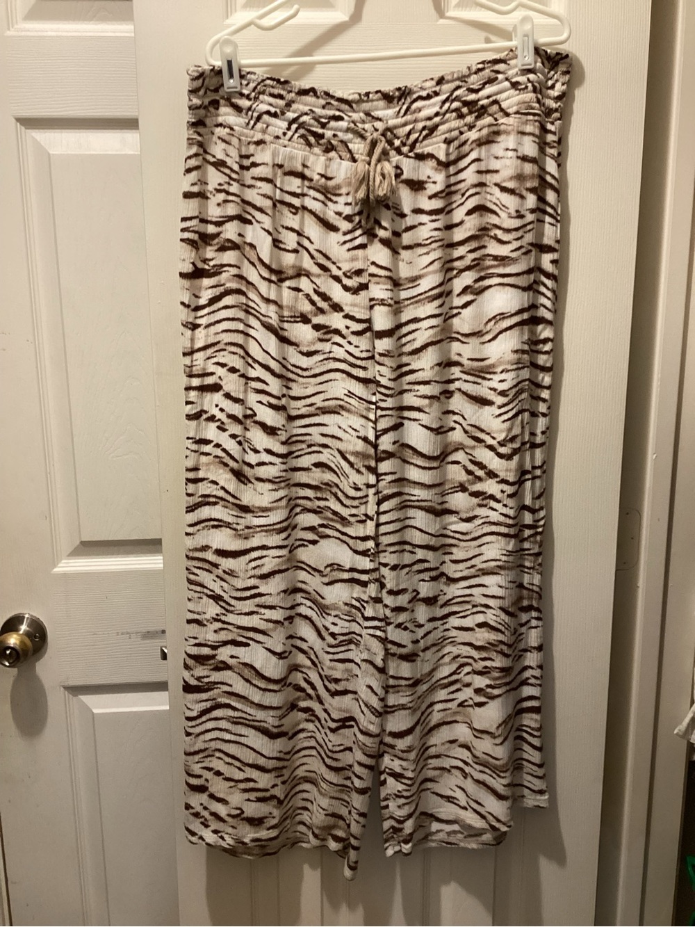 Wide Leg Lounge Pants in Cream with Brown Zebra Print
